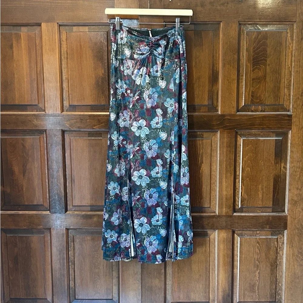 Free People Carpe Diem Convertible Maxi‎ Skirt Dress Velvet Floral Sea Glass XS